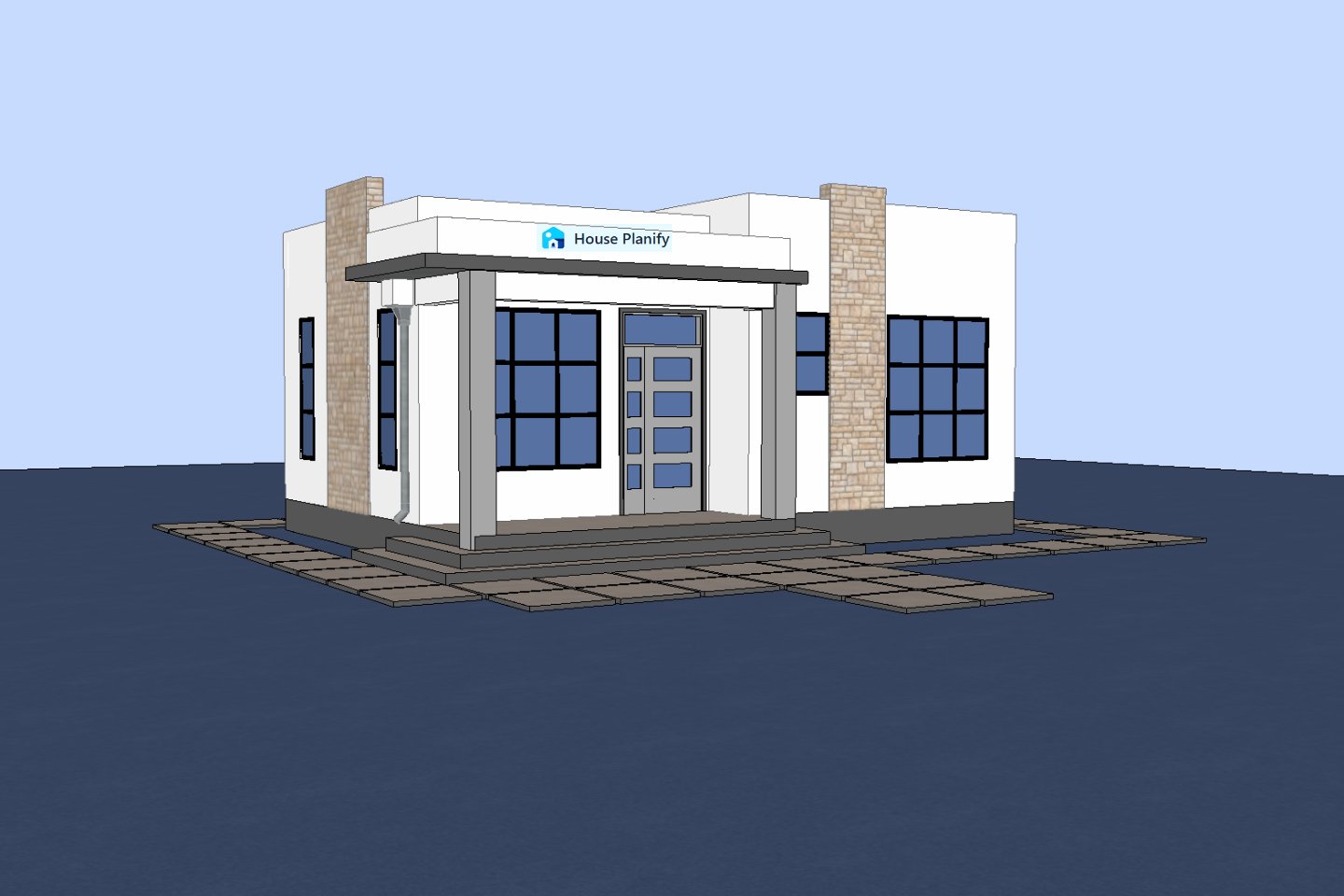 1100A bungalow plan front view 3d