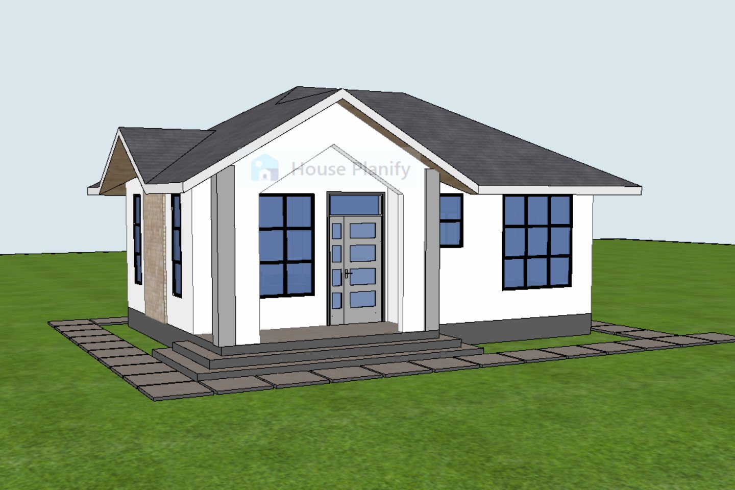 1100B Hip and Gable Roof Front Bungalow View