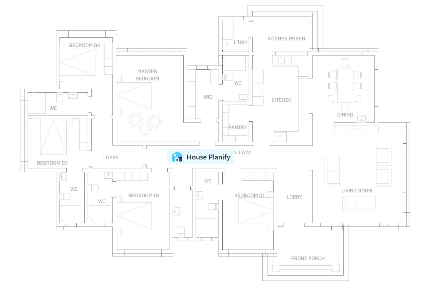 1500B Bungalow House Plan with Pitched roof