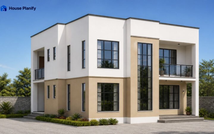 4 Bedroom Modern Hidden Flat Roof Maisonette House Plan