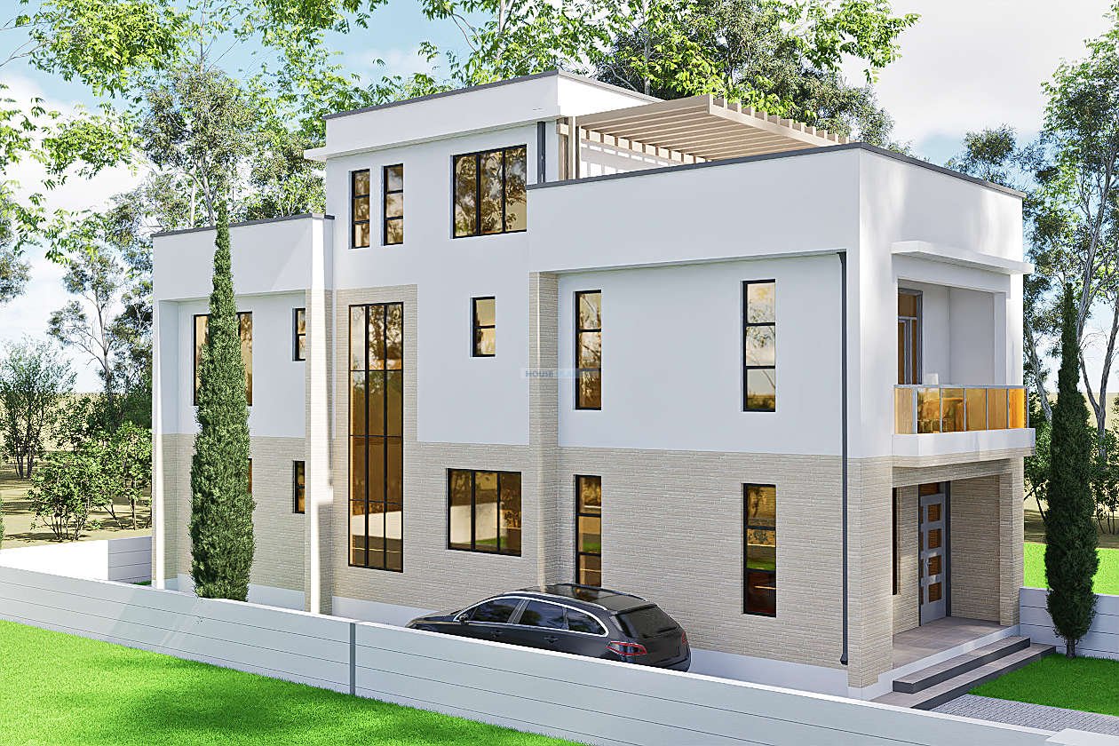 2312c modern maisonette side view - terrace flat roof