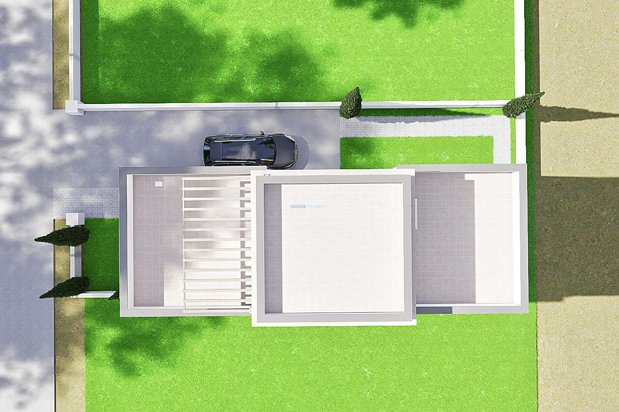 2412C Modern 3 bedroom maisonette house plan - top site view