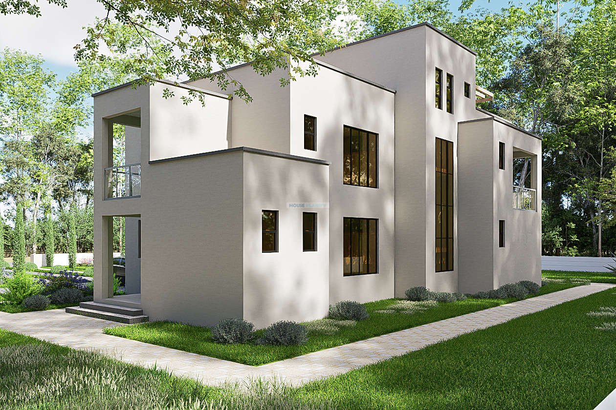 2510C side view 04 Flat rood modern maisonette hosue plan