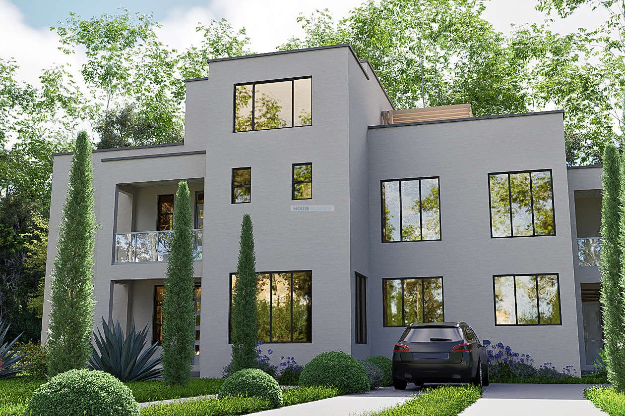 2510c closeup of front view modern 5 bedroom