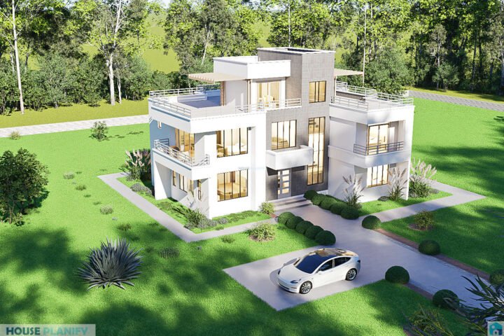 2511C modern flat roof maisonette birds eye view