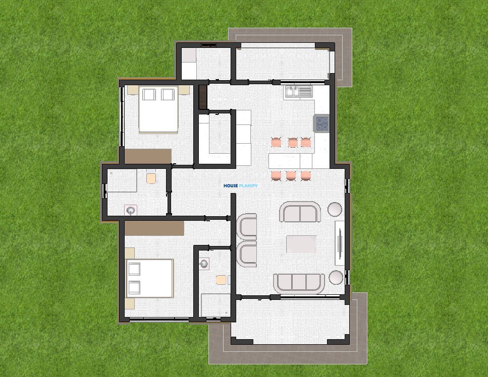 2 Bedroom Bungalow house plan 1201B