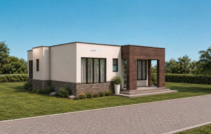 2 Bedroom Modern Hidden Flat Roof Single-Storey House Plan - 1201B