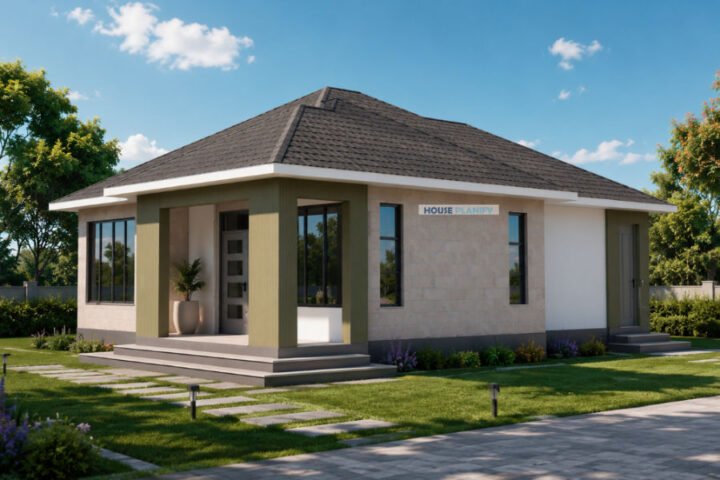 Modern 2 bedroom bungalow house plan 1201A Hip and Gable roof