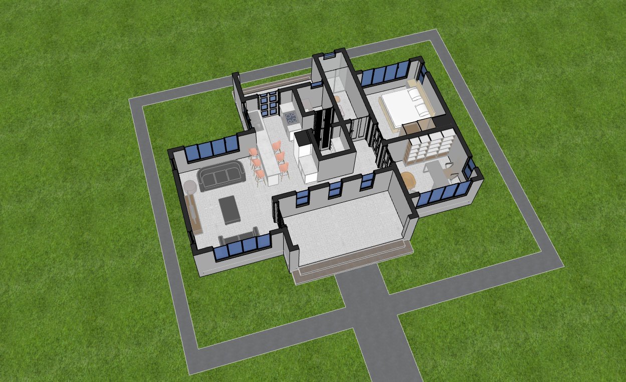 1 Bedroom Bungalow Axonometric view 1107A
