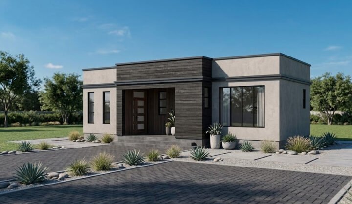 1 Bedroom Compact Hidden Roof House Plan 60 Square Meters Modern Single Storey Home with an Efficient Layout 1120B