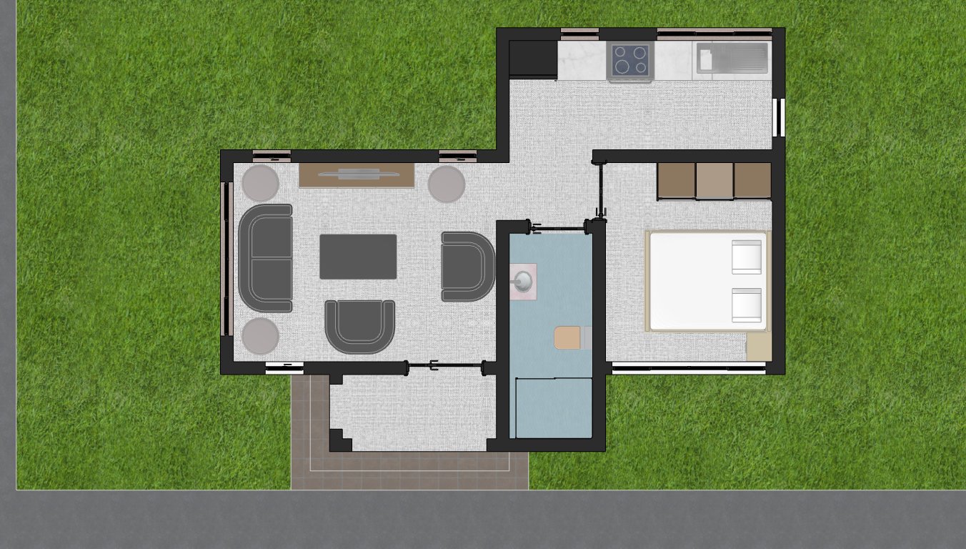 1 Bedroom Hidden Flat Roof House plan 1101B
