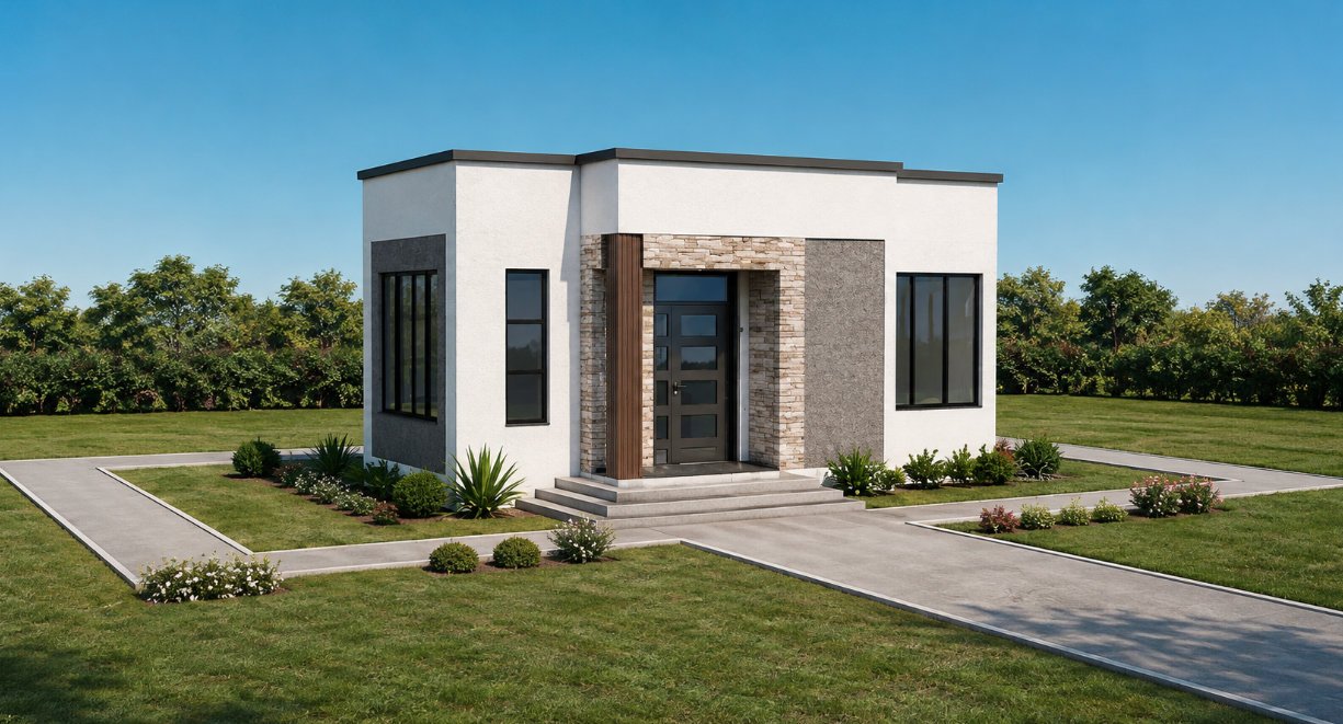 1 Bedroom Modern Hidden Flat Roof House Plan 42 Square Meters Compact Contemporary Living with a Small Footprint 1101B