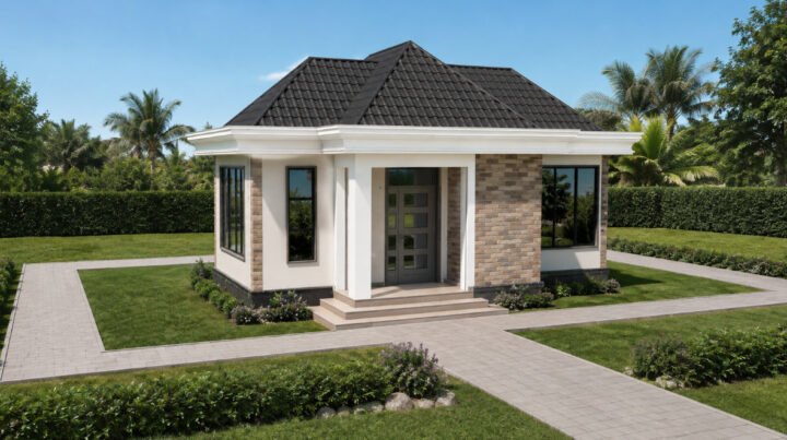 1 Bedroom Modern Hip and Gable Roof Compact Affordable Minimalistic House Plan 1101A-D2