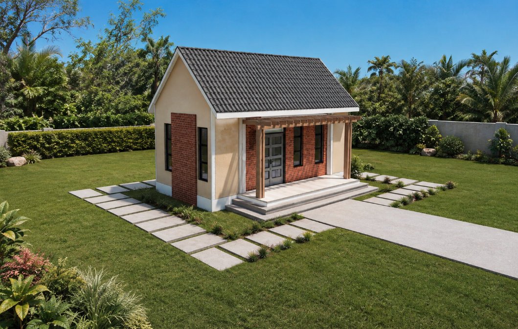 1 Bedroom Tiny House Plan - Gable Roof- Single Storey 1121A
