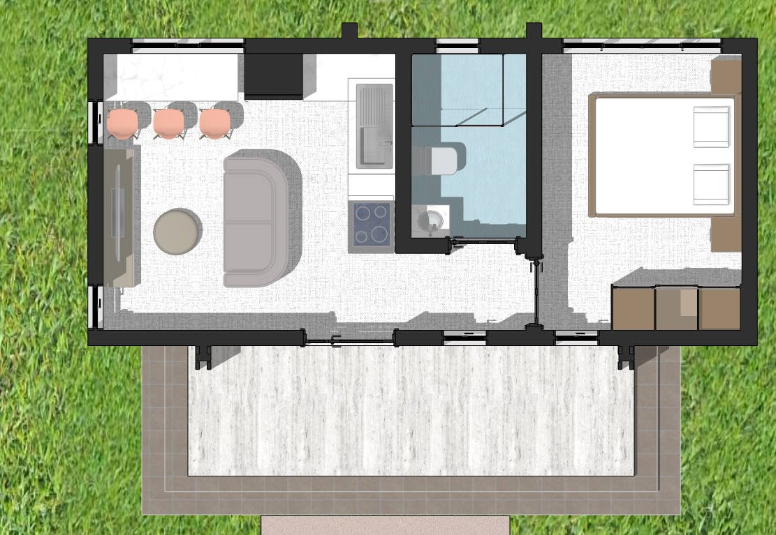 1 Storey Tiny House Floor Plan, Modern, open plan