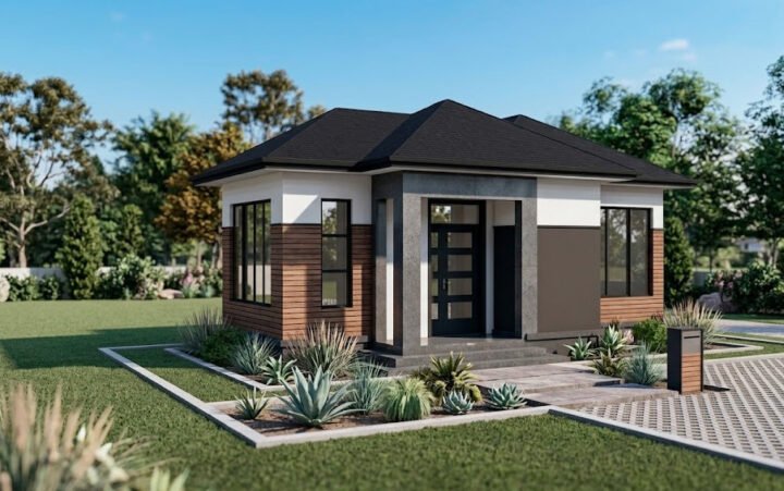 1 bedroom Contemporary bungalow house plan 1101A