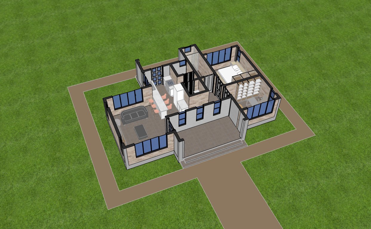 1 bedroom axonometric 1107A-D1