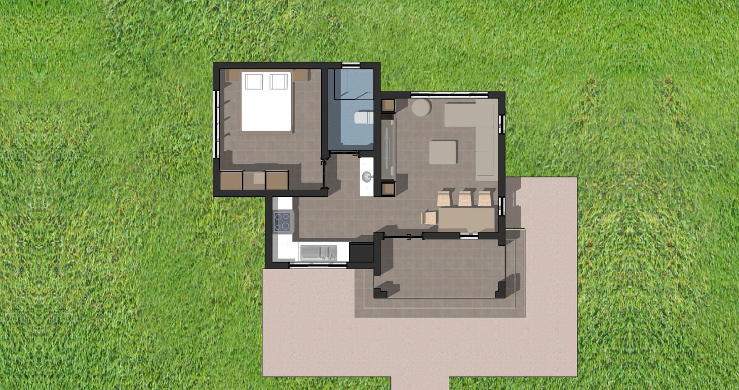 1 bedroom flat roof house plan 1102C