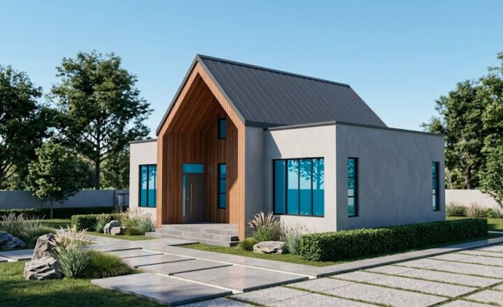 1 bedroom modern bungalow house plan with gable and flat roof 1107A