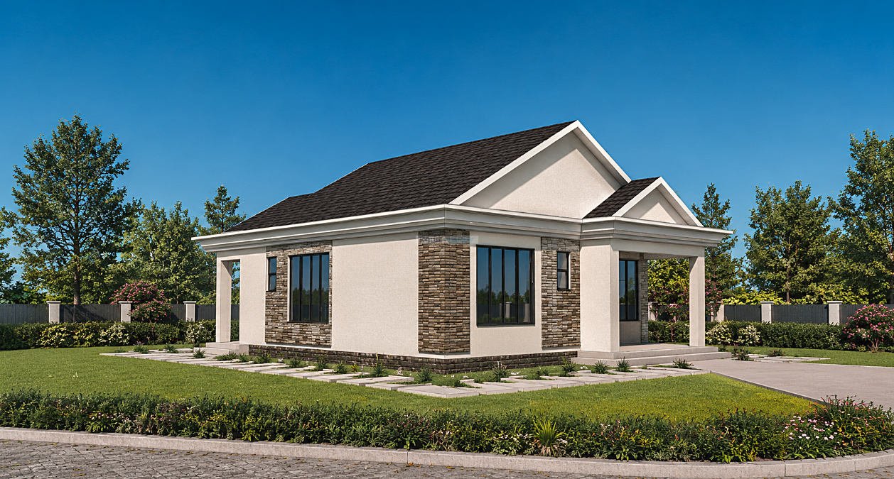 2 Bedroom Bungalow gable roor house design 1202D