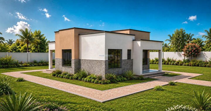 2 Bedroom Modern Flat Roof Bungalow House Plan 97 sqm Compact Contemporary Family Home 1202C