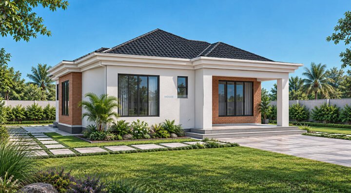 2 Bedroom Single Storey House design with hip and gable roof 1202A