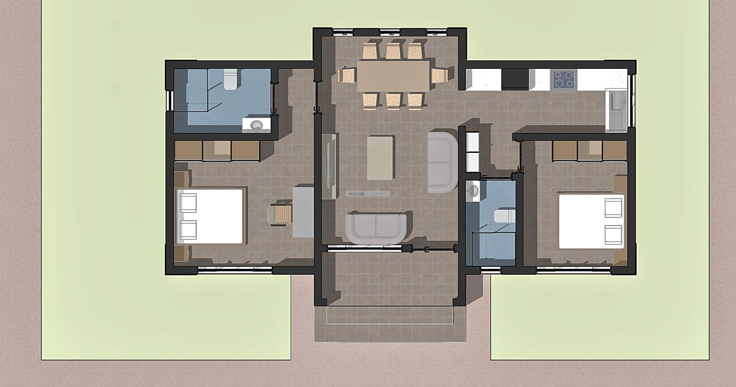 2 Bedroom bungalow floor plan 1203D