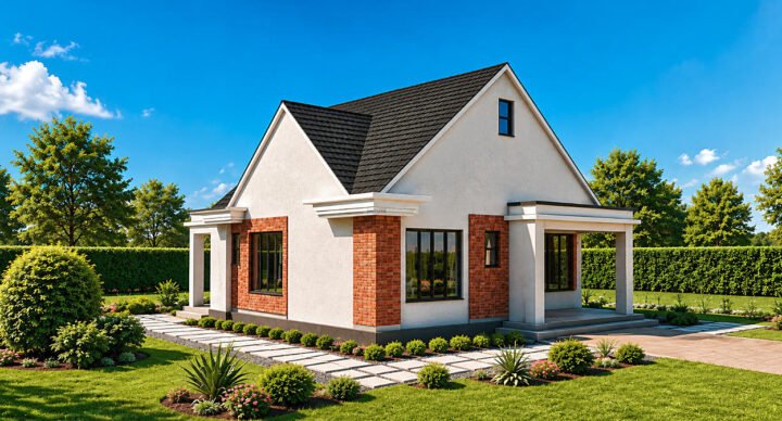 2 Bedroom gable roof single storey house design 1202E