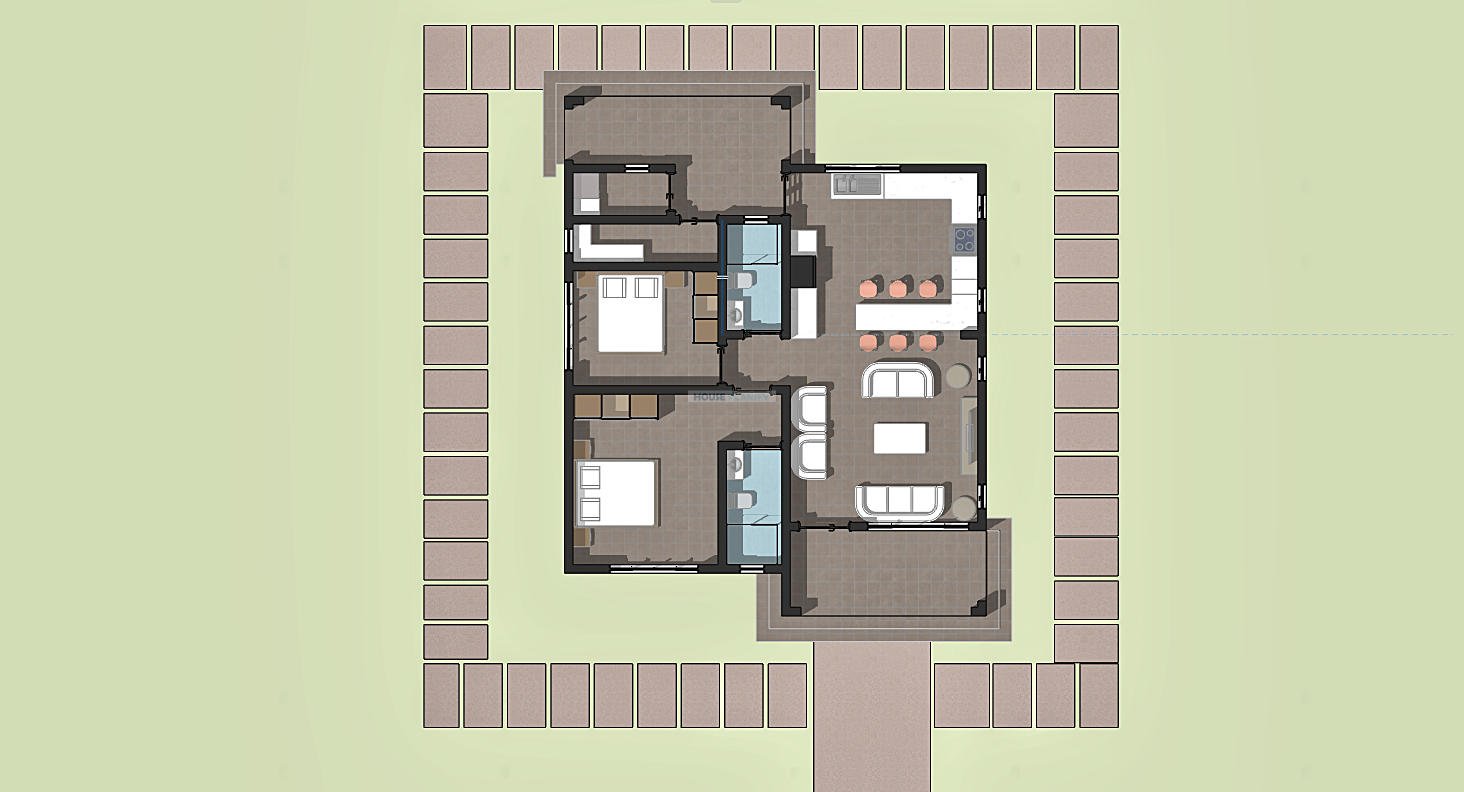 2 bedroom bungalow house plan 1202E
