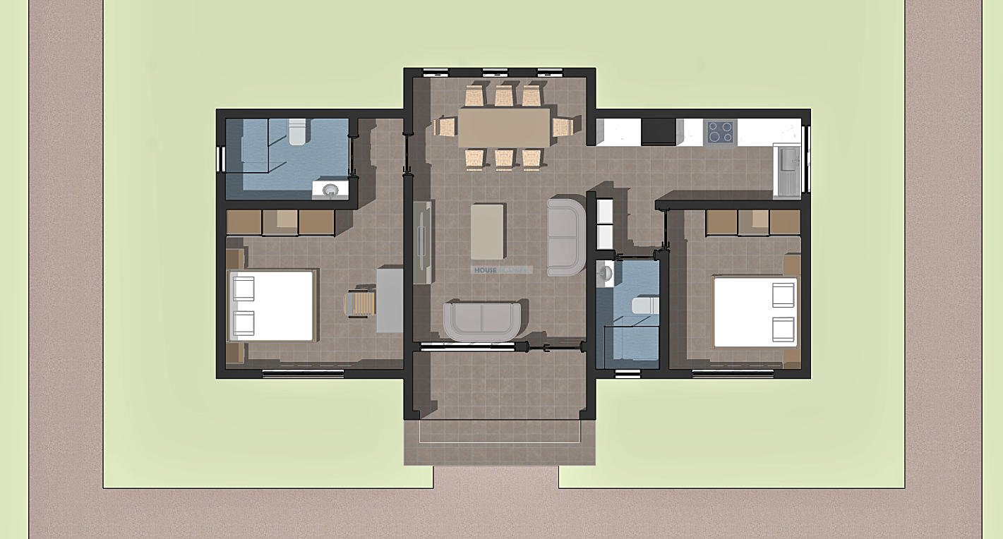 2 bedroom bungalow house plan with flat roof 1203C