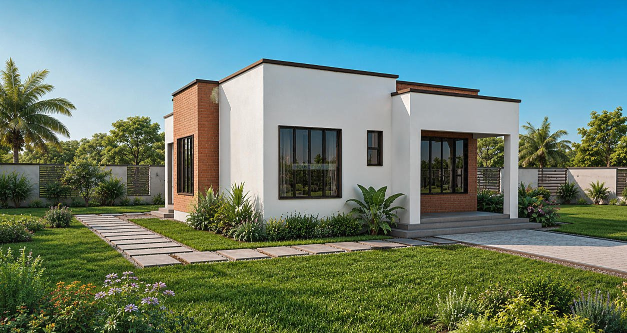 2 bedroom hidden roof house plan design 1202B