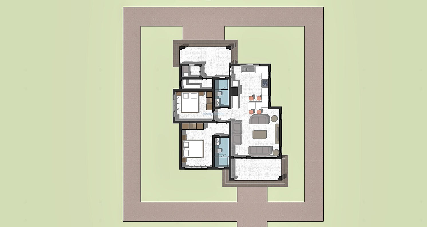 2 bedroom modern single storey house design 1202C