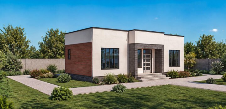 2 bedroom single storey hidden roof house plan 1203B