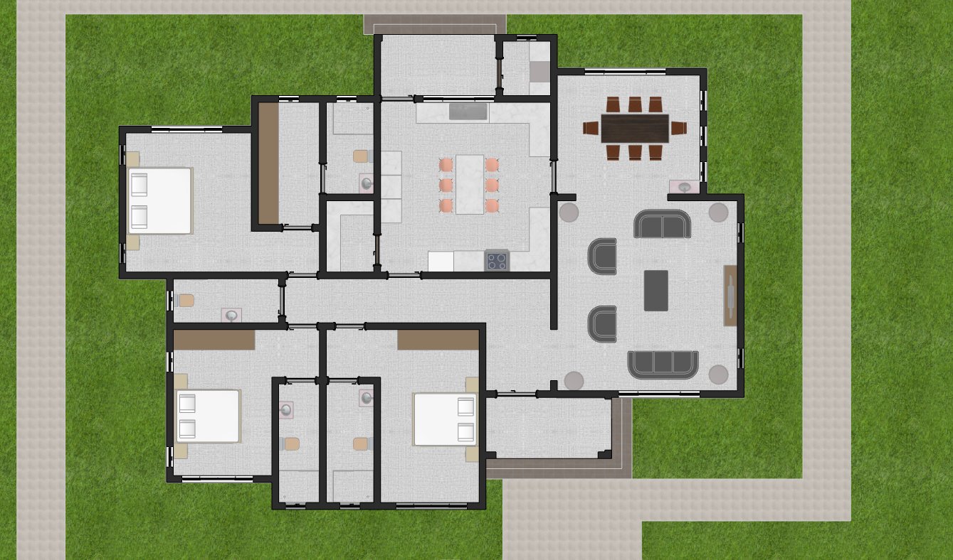 3 Bedroom Bungalow House Plan Gable Roof 1312AD2