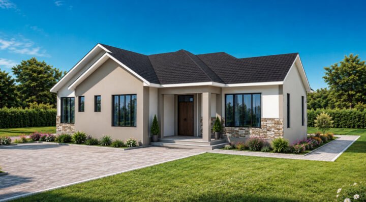 3 Bedroom Bungalow House Plan with Gable Roof 1312AD2