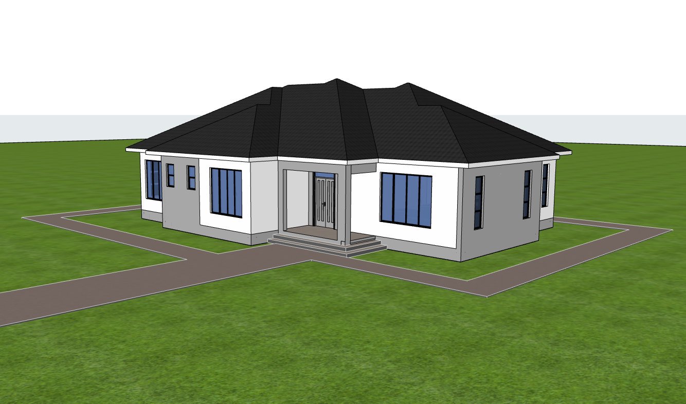 Spacious 3 Bedroom Modern Hip & Gable Roof Bungalow Plan 1312A - Image 2