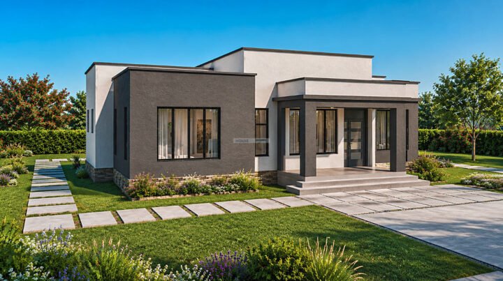 3 Bedroom Contemporary Flat Roof Single Storey House Plan 199 sqm Spacious Modern Family Home with Walk In Closet 1321B