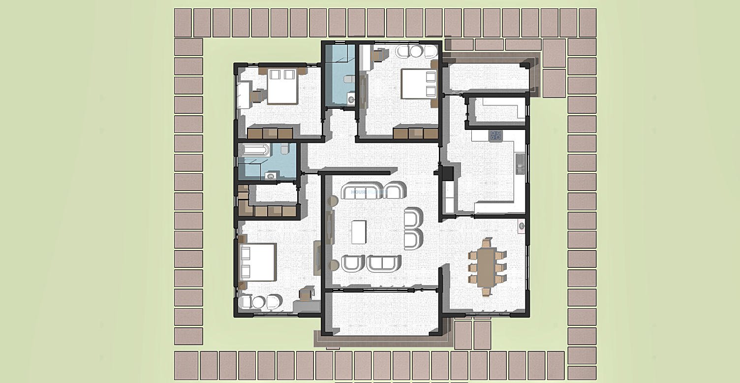 3 Bedroom Contemporary Hip and Gable Roof House Plan 220 sqm 1321F