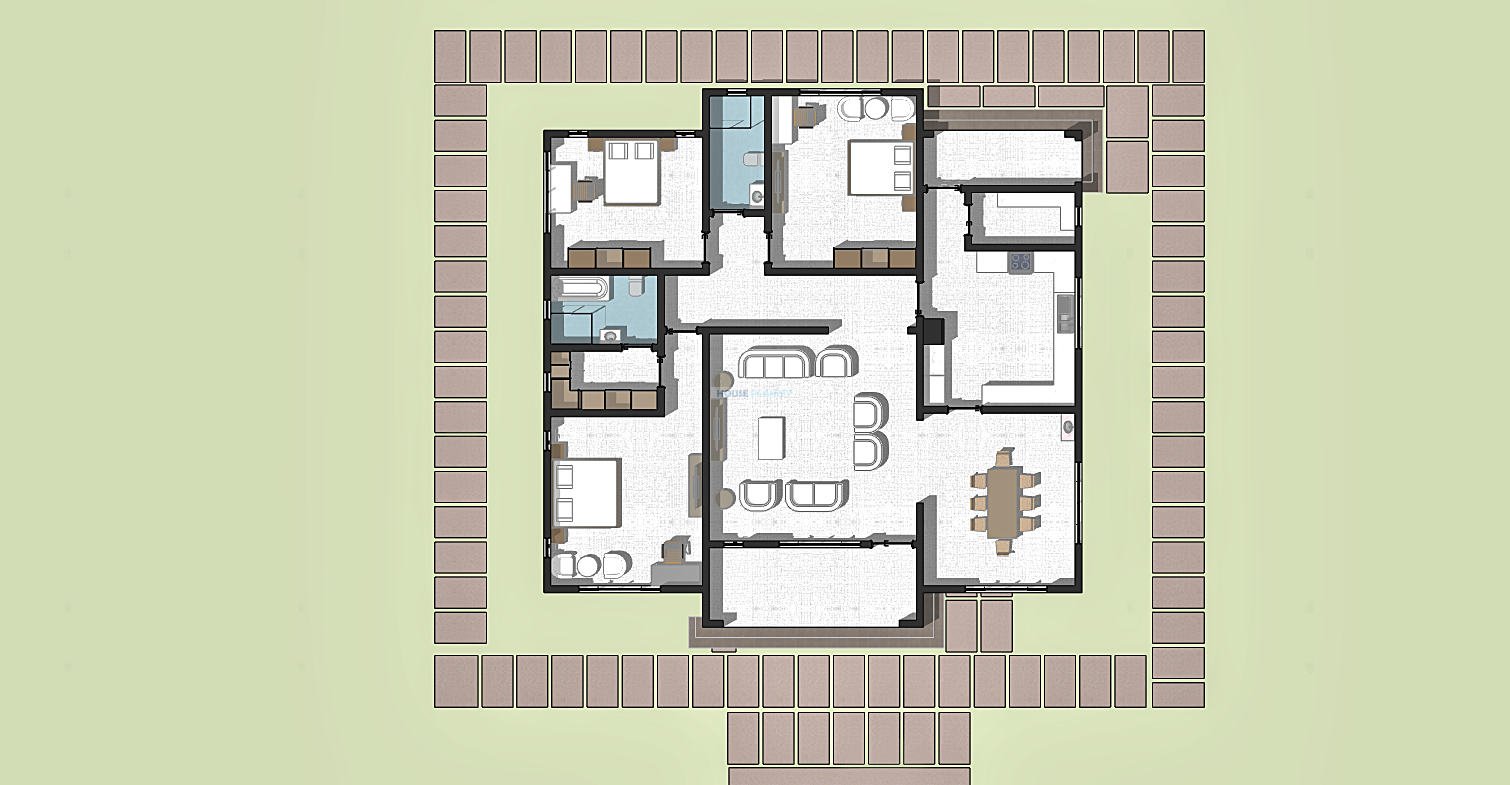 3 Bedroom Modern Gable Roof Single Storey House Plan 218 sqm Spacious 1321E