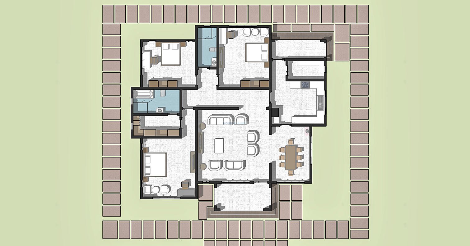 3 Bedroom Modern Hip and Gable Roof Bungalow House floor Plan 206 sqm Spacious Family Home 1321D