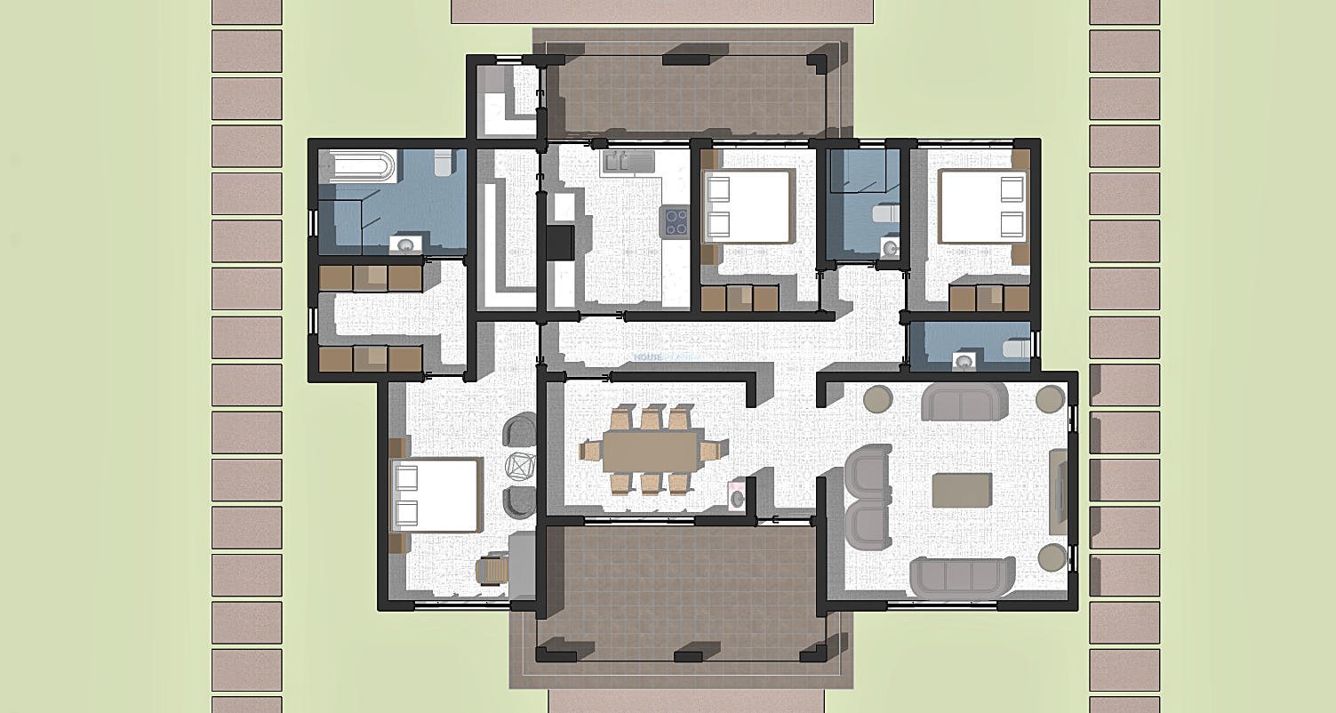 3 Bedroom contemporary gable roof bungalow house plan 1315E