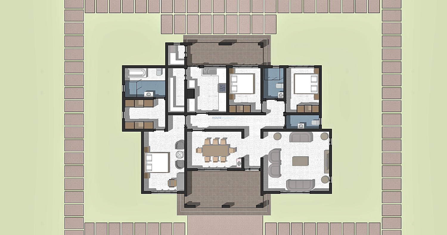 3 Bedroom contemporary hip and gable house plan with 172 square meter area 1315D