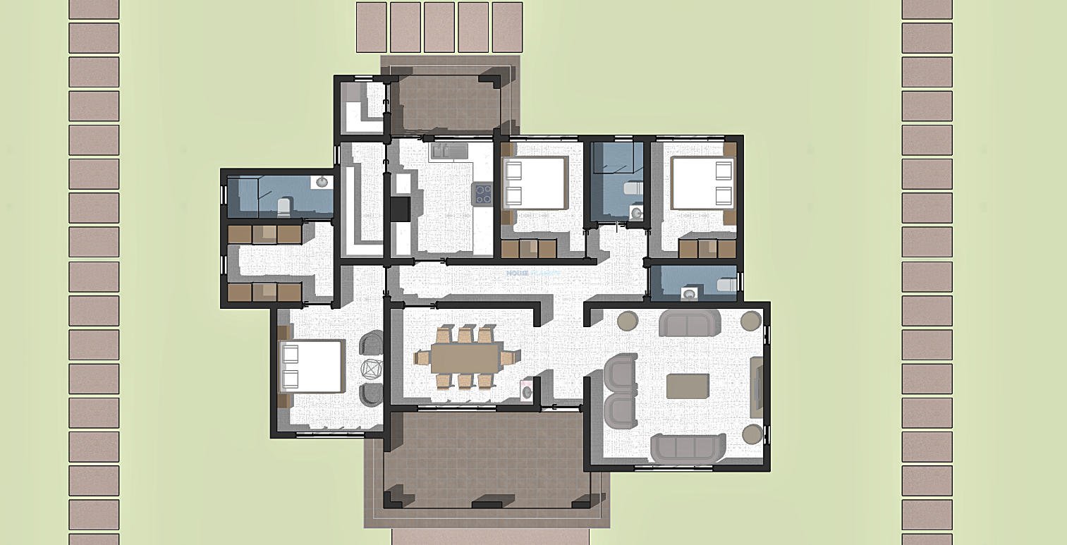 3 Bedroom modern hidden roof bungalow house plan 159 square meter 1315B
