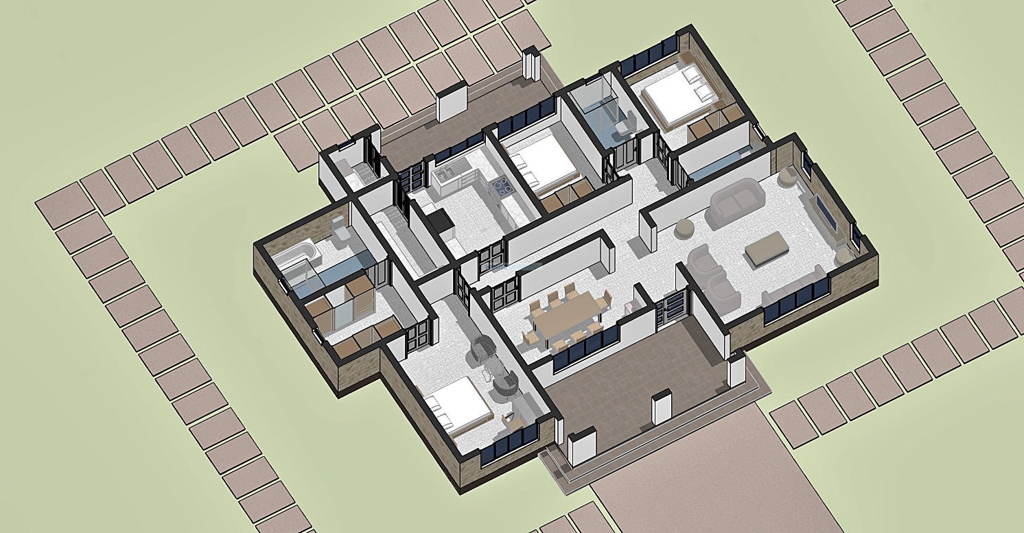 3 bedroom bungalow house plan with dimensions 1315D