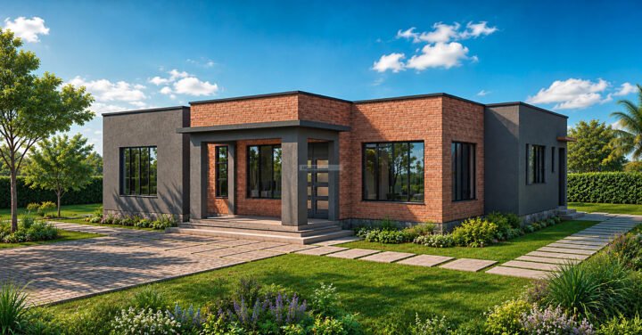 3 bedroom contemporary flat roof bungalow house design 1321C