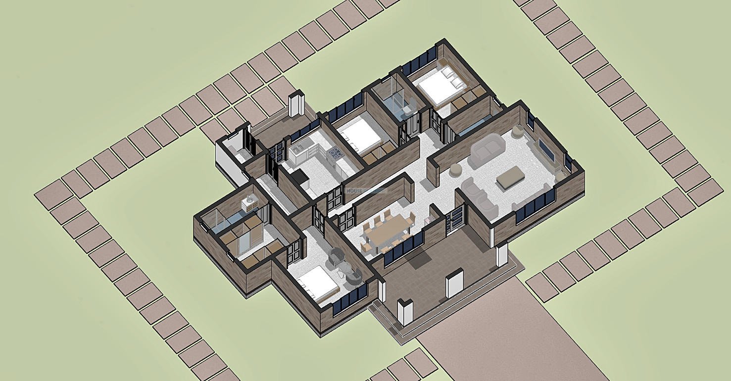 3 bedroom contemporary hidden roof house plan 1315B