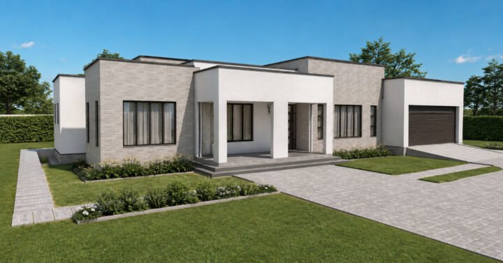 4 Bedroom Modern Hidden Roof Bungalow House Plan 1404B