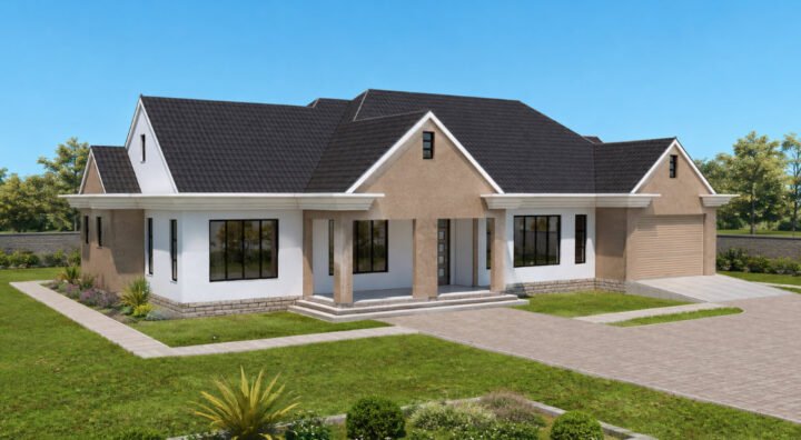 4 bedroom modern hip and gable house plan with concrete gutter 1404AD1