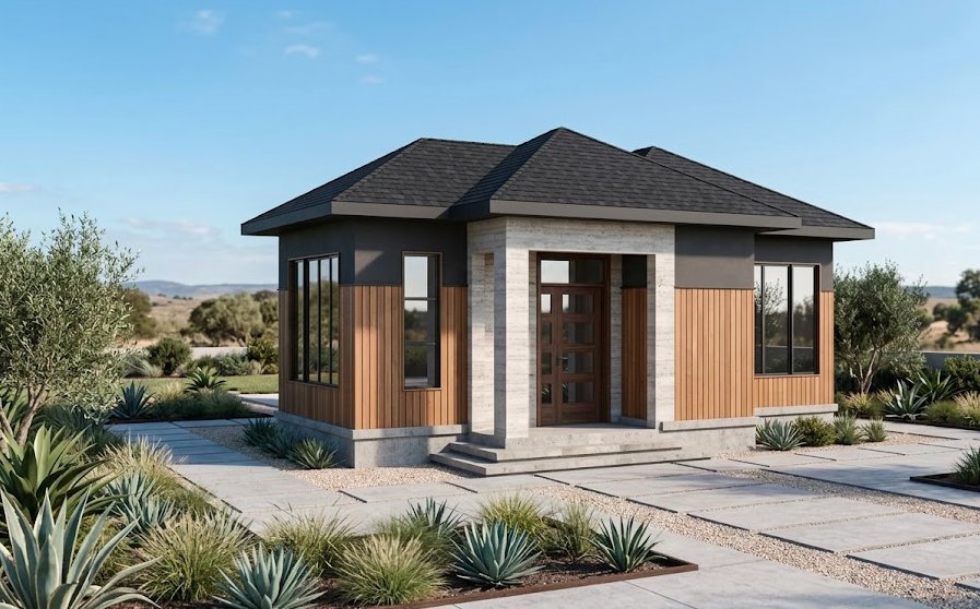 Affordable 1 bedroom single storey house design 1101A