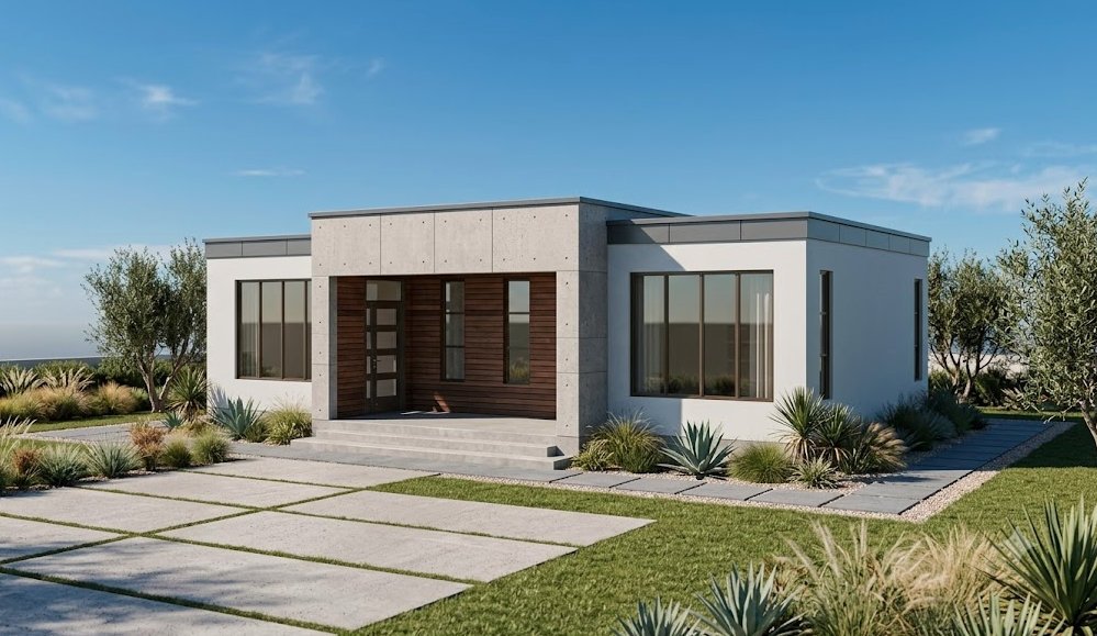 Alternative 1 bedroom flat roof house design 1107B